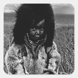 Adesivo Quadrado Menino eskimo 1970 dos EUA Alaska do vintage