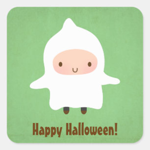 Adesivo Quadrado Menino Fantasma Fofo Não Tão Assustador Halloween