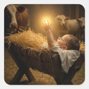 Adesivo Quadrado Menino Jesus no Presépio no Natal