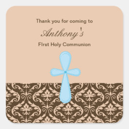 Adesivo Quadrado Meninos Brown Damask Muito Obrigado