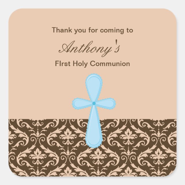 Adesivo Quadrado Meninos Brown Damask Muito Obrigado (Frente)