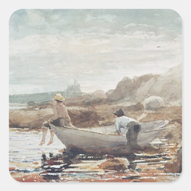 Adesivo Quadrado Meninos na praia (Frente)