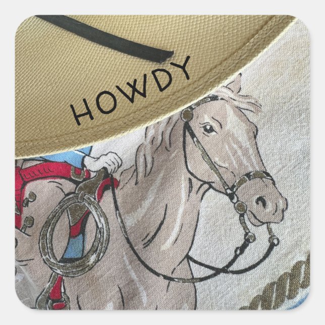 Adesivo Quadrado Meninos, o tema do cowboy anda de cavalo (Frente)
