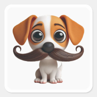 Adesivo Quadrado Menjou Mustache Puppy - Sticker