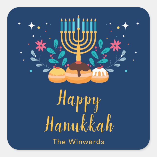 Adesivo Quadrado Menorah Hanukkah Party Sticker (Frente)