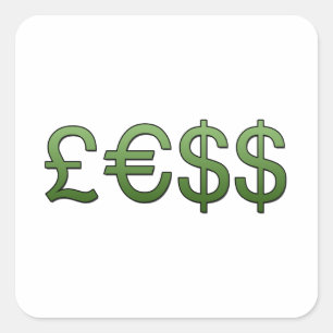 Adesivo Quadrado menos dinheiro Símbolos Libras, Euro Dólar America