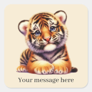 Adesivo Quadrado Mensagem de adição do tigre do bebê unisex legal