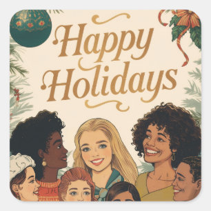 Adesivo Quadrado Mensagem de Natal Vintage Família Ano Novo