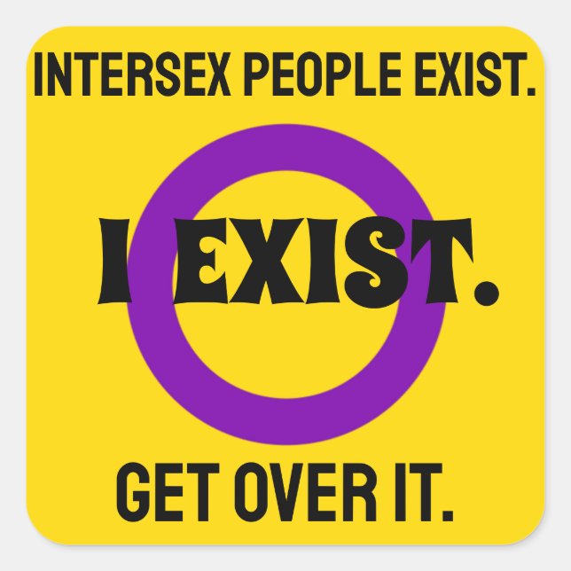 Adesivo Quadrado Mensagem de Sinalizador Intersexual - Amarelo e Ro (Frente)