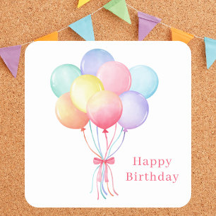 Adesivo Quadrado Mensagem Personalizada de Balões de Aniversário Si