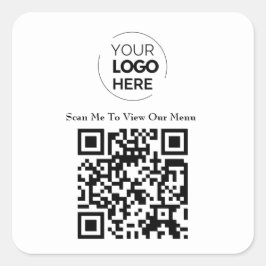 Adesivo Quadrado Menu Código QR | Logotipo branco sem contato moder