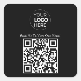 Adesivo Quadrado Menu Código QR | Logotipo preto sem contato Modern