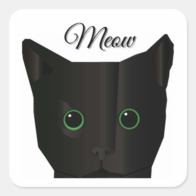 Adesivo Quadrado Meow Black Cat  (Frente)