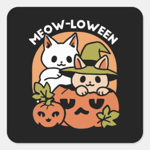 Adesivo Quadrado Meow-Loew - Festivo Halloween Design