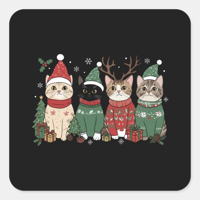 Adesivo Quadrado Meowy Cat Christmas Catmas Xmas Gift (Frente)