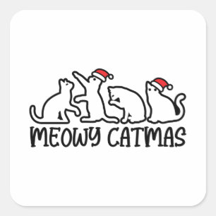 Adesivo Quadrado Meowy Catmas Engraçado Papais noeis Gatos