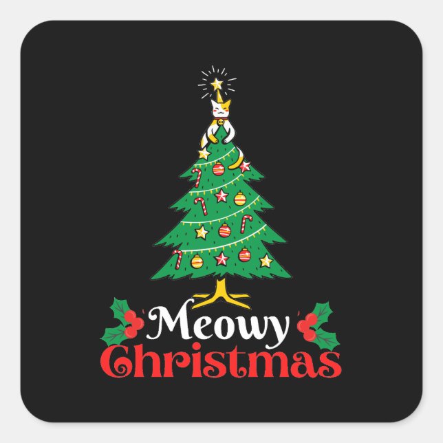 Adesivo Quadrado Meowy Christmas (Frente)