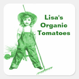 Adesivo Quadrado Mercado de Fazenda de Jardins Ecológicos Biológico