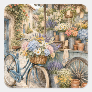 Adesivo Quadrado Mercado de Flores Bloomcore Bicicleta