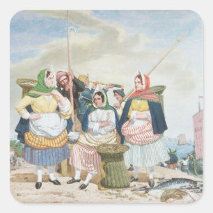 Adesivo Quadrado Mercado de peixes pelo mar, c.1860 (óleo em