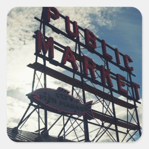 Adesivo Quadrado Mercado Pike Place de Seattle