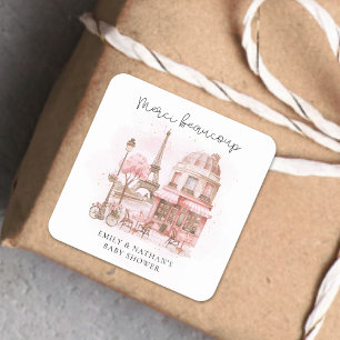 Adesivo Quadrado Merci Beaucoup Paris Café Chá de fraldas Obrigado