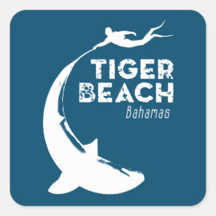 Adesivo Quadrado Mergulho de tubarão na praia de Tiger