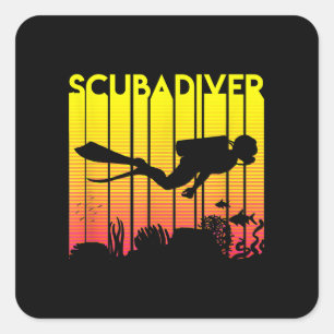 Adesivo Quadrado Mergulho Scuba Diver Silhouette Mergulhando Nadado