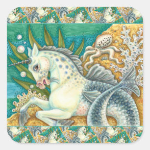 ADESIVO QUADRADO MERHORSE E OCTOPUS BRANCO, FANTASY UNICORN HORSE