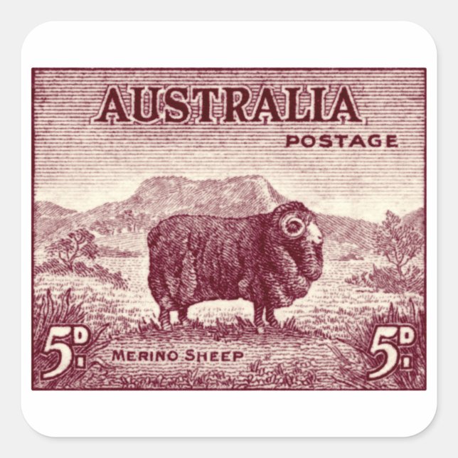 Adesivo Quadrado Merino Sheep australiano de 1934 (Frente)