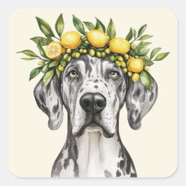Adesivo Quadrado Merle Great Dane Dog Lemon Crown