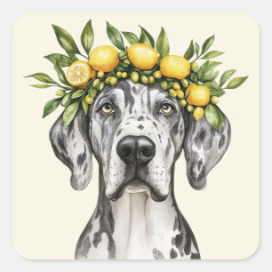 Adesivo Quadrado Merle Great Dane Dog Lemon Crown