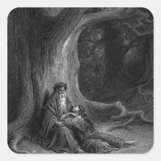 Adesivo Quadrado Merlin e Vivien por Gustave Doré 1868
