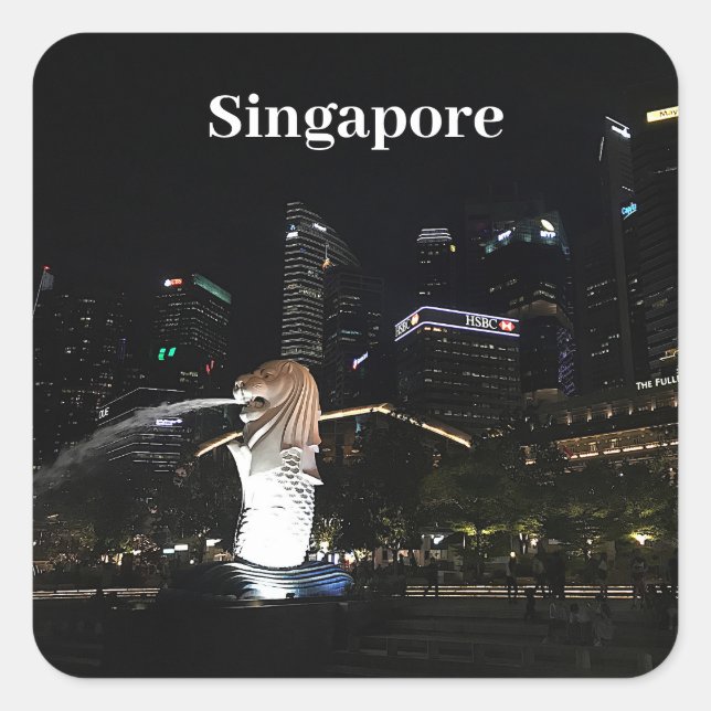 Adesivo Quadrado Merlion & Singapore Skyline #1 Stickers (Frente)