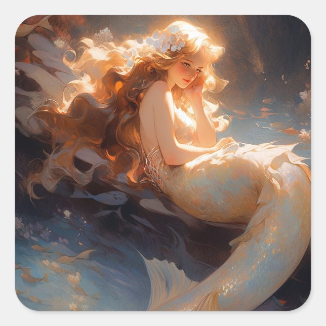 Adesivo Quadrado Mermaid Fantasy Art (Frente)