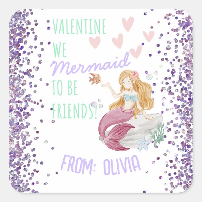 Adesivo Quadrado MERMAID Personalizado do Dia de os namorados de sa (Frente)
