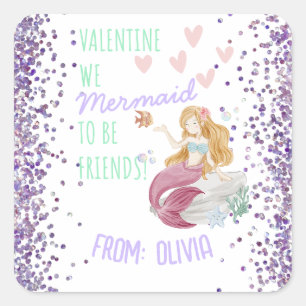 Adesivo Quadrado MERMAID Personalizado do Dia de os namorados de sa