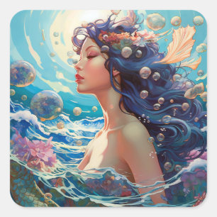 Adesivo Quadrado Mermaid Sea Goddese Fantasy Art