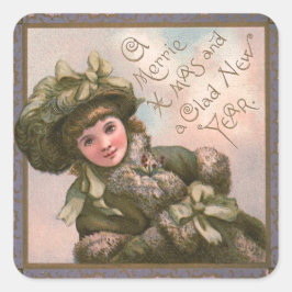 Adesivo Quadrado "Merrie Christmas" Vintage