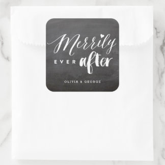 Adesivo Quadrado Merrily Ever Após Casamento De Férias Chalkboard