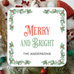 Adesivo Quadrado Merry And Bright Modern Family Name Natal