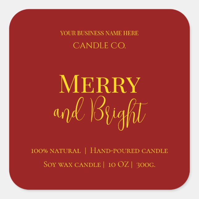 Adesivo Quadrado Merry & Bright Holiday | Editable Christmas Candle (Frente)