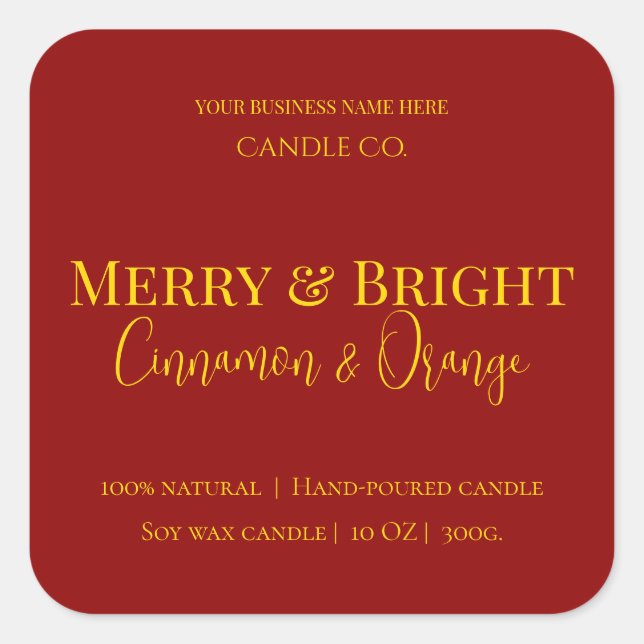 Adesivo Quadrado Merry & Bright Holiday | Editable Christmas Candle (Frente)