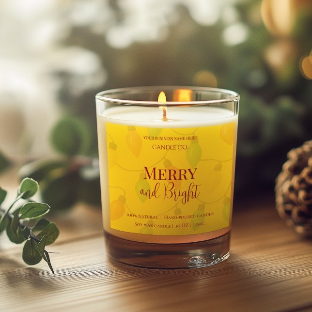 Adesivo Quadrado Merry & Bright Holiday | Editable Christmas Candle (Criador carregado)