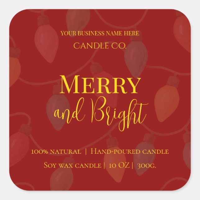Adesivo Quadrado Merry & Bright Holiday | Editable Christmas Candle (Frente)