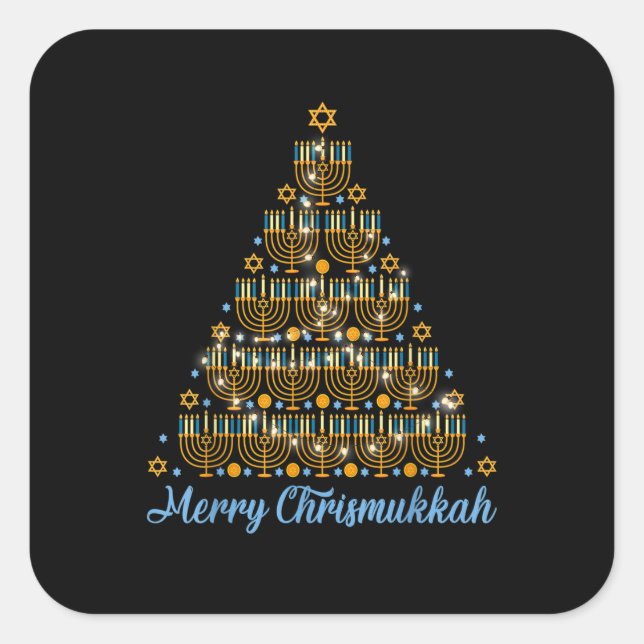 Adesivo Quadrado Merry Chrismukkah 2022 Happy Hanukkah Christmas Tr (Frente)