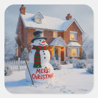 ADESIVO QUADRADO MERRY CHRISTMAS BIG SNOWMAN WINTER SCENE