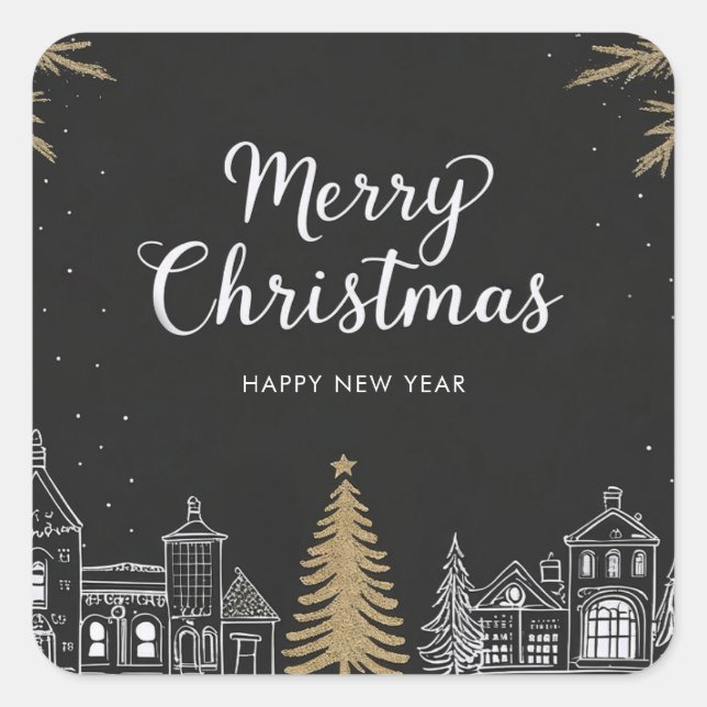 Adesivo Quadrado Merry Christmas Calligraphy Scrip Holiday (Frente)