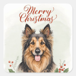 Adesivo Quadrado Merry Christmas Dog Festive Holiday Cute Sticker