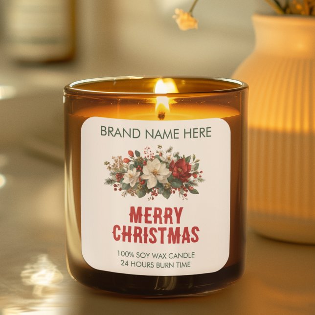 Adesivo Quadrado Merry Christmas | Festive Flowers Candle Labels (Criador carregado)